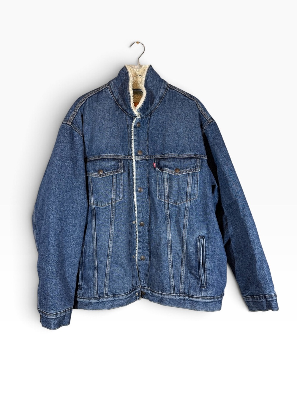 LEVI'S Men's 3XL Blue Denim Jean Trucker Jacket with Sherpa Lining Snap up